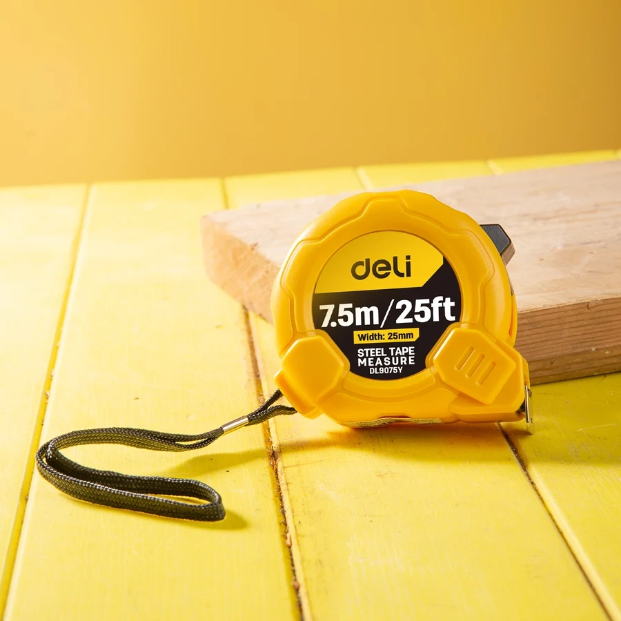 Deli 8m / 26ft x 25mm Professional Steel Measuring Tape | Heavy-Duty Anti-Glare Matte Blade with Mn-Steel Recoil Spring & Zero-Point Hook | EDL9075Y