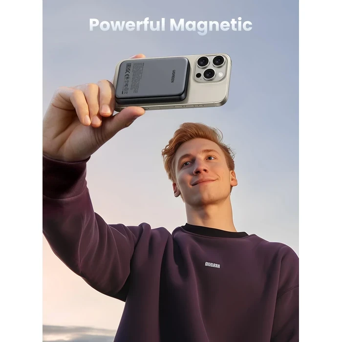 UGREEN 10000mAh Magnetic Wireless Fast Charging Power Bank | Slim PD 3.0 Snap-On Portable External Battery (Space Gray, Soft Silicone) | Magnetic Power Series