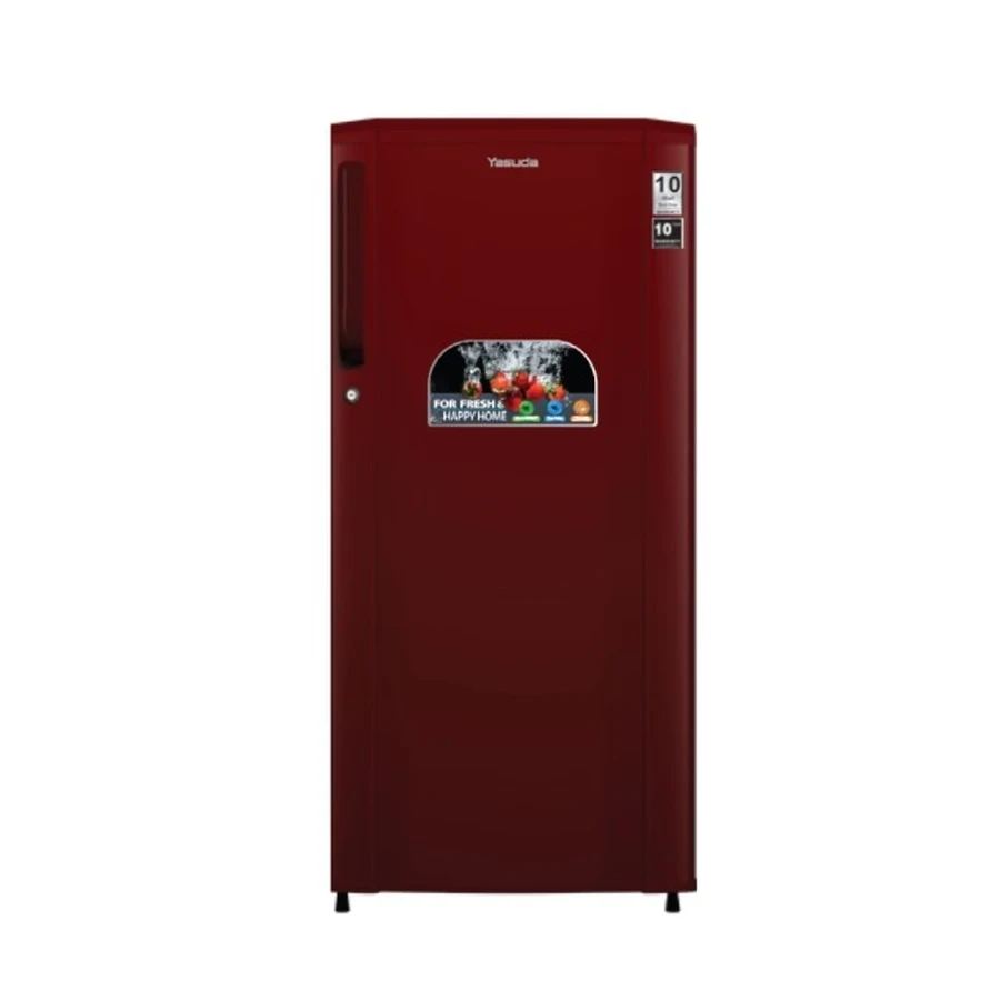 Yasuda Single Door Refrigerator | A++ Elite Energy Saving with R600a Eco Gas | Toughened Glass Shelves & Transparent Freezer | Premium Burgundy Red PCM Clean Back | YHDC BRN Series (180L / 200L)