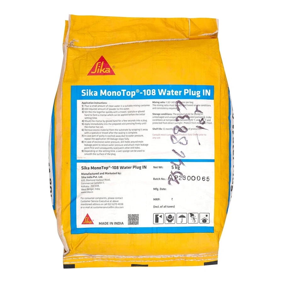 Sika MonoTop 108 Water Plug 5kg 708825 | Ultra Fast Setting Cementitious Mortar | Stops Active Leaks | Grey