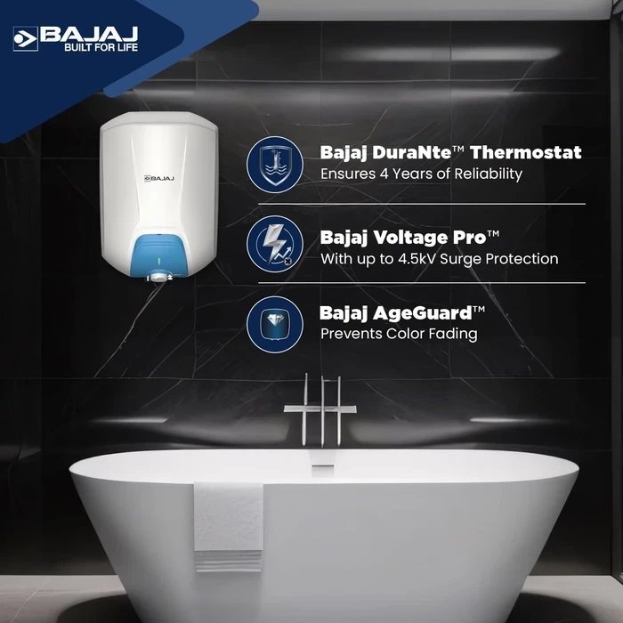 Bajaj 15L & 25L 5-Star Storage Water Heater Geyser | 8 Bar Working Pressure & Child Safety Mode | Endure Series Gracio - 150940, 150941