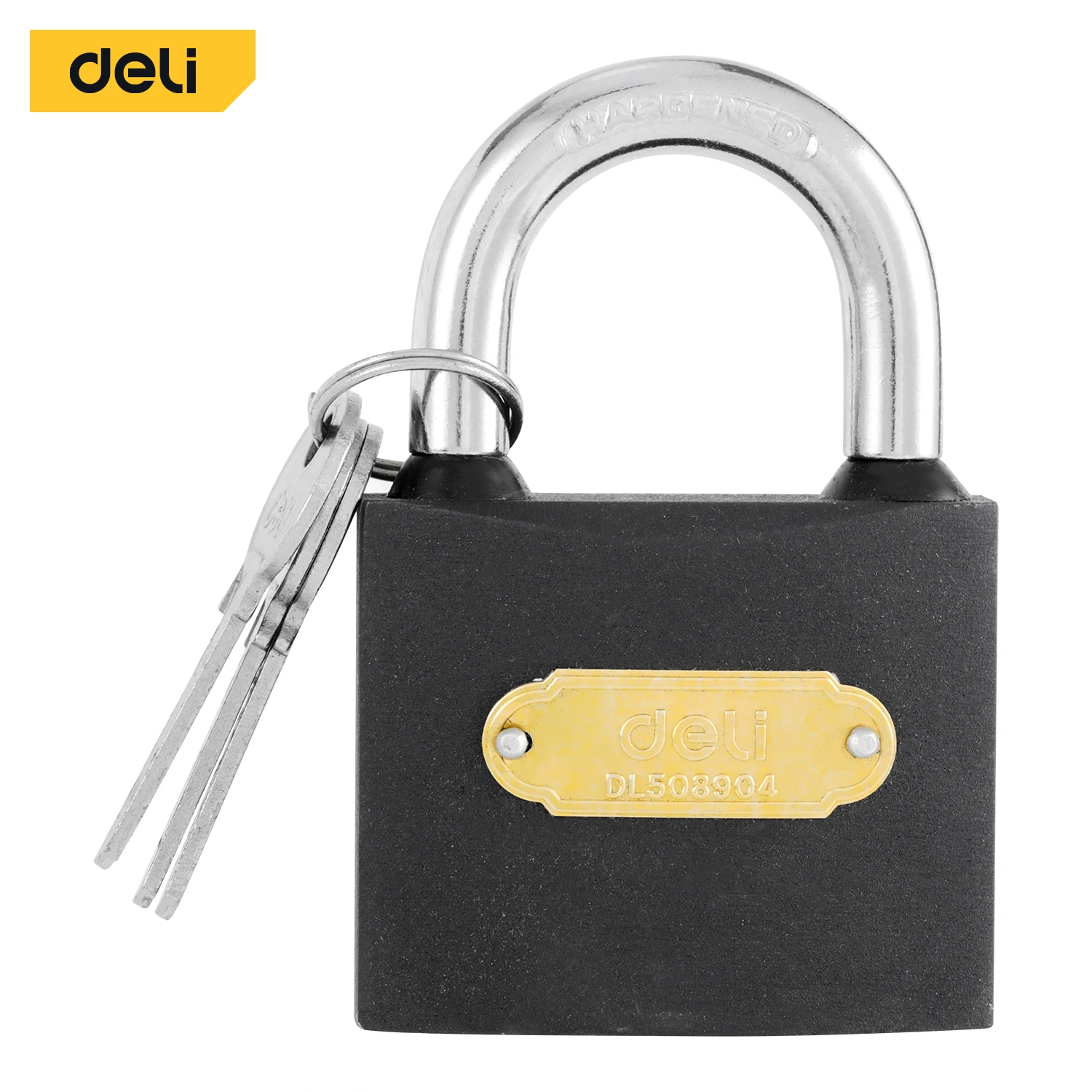 Deli Heavy-Duty Iron Padlock 63mm with Robust Alloy Steel Shackle & Waterproof Keyhole Cover (Black) | EDL508904