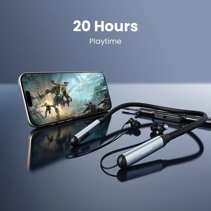 Digicom Flex 4 Wireless Neckband In-Ear Headphone | 20-Hour Playtime Logic | Dual Pairing & 10mm Drivers | IPX4 Water Resistant | Black