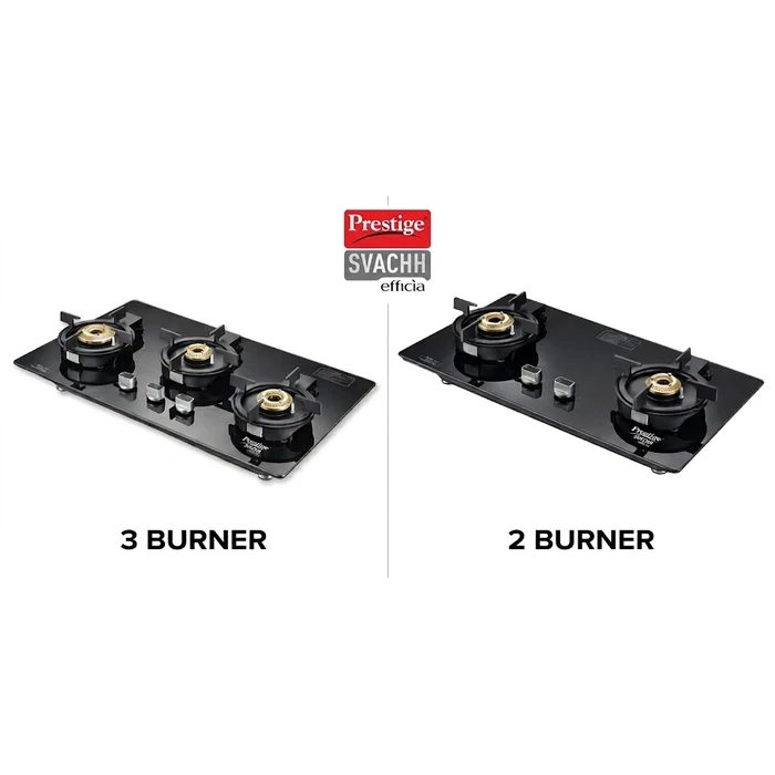 Prestige Svachh Efficia Liftable Toughened Glass Top Auto Ignition Gas Hob (2 Burner / 3 Burner) | Dual Use Freestanding & Built-in Kitchen Hobtop - Model 40595 / 40596