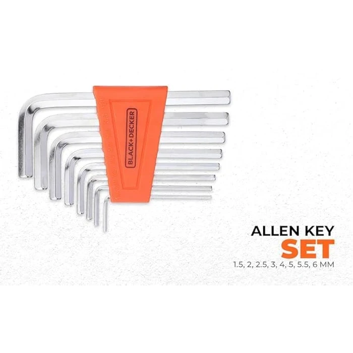 BLACK+DECKER 8-Piece Metric Alloy Steel L-Shaped Hex Key Set (1.5mm - 6mm) | Polished High-Torque Allen Key Ring with Organizer | BDHT81593