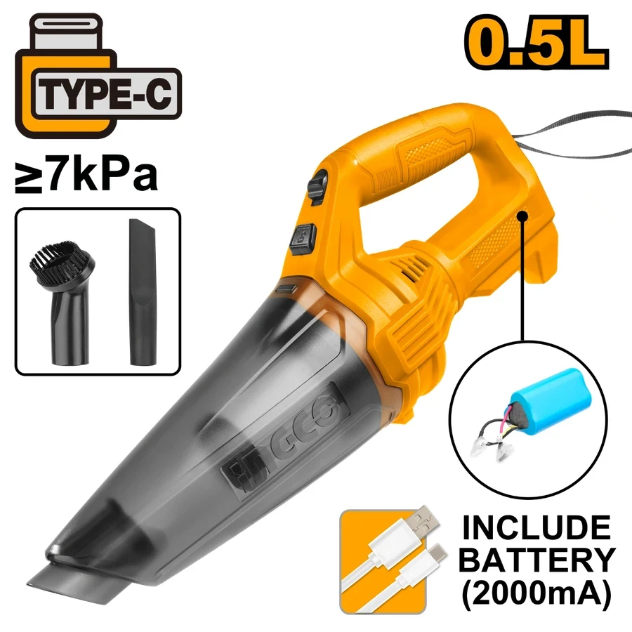 INGCO 12V Compact Cordless Handheld Vacuum Cleaner with Washable Filter & Detailing Nozzle Set | CVLI2026