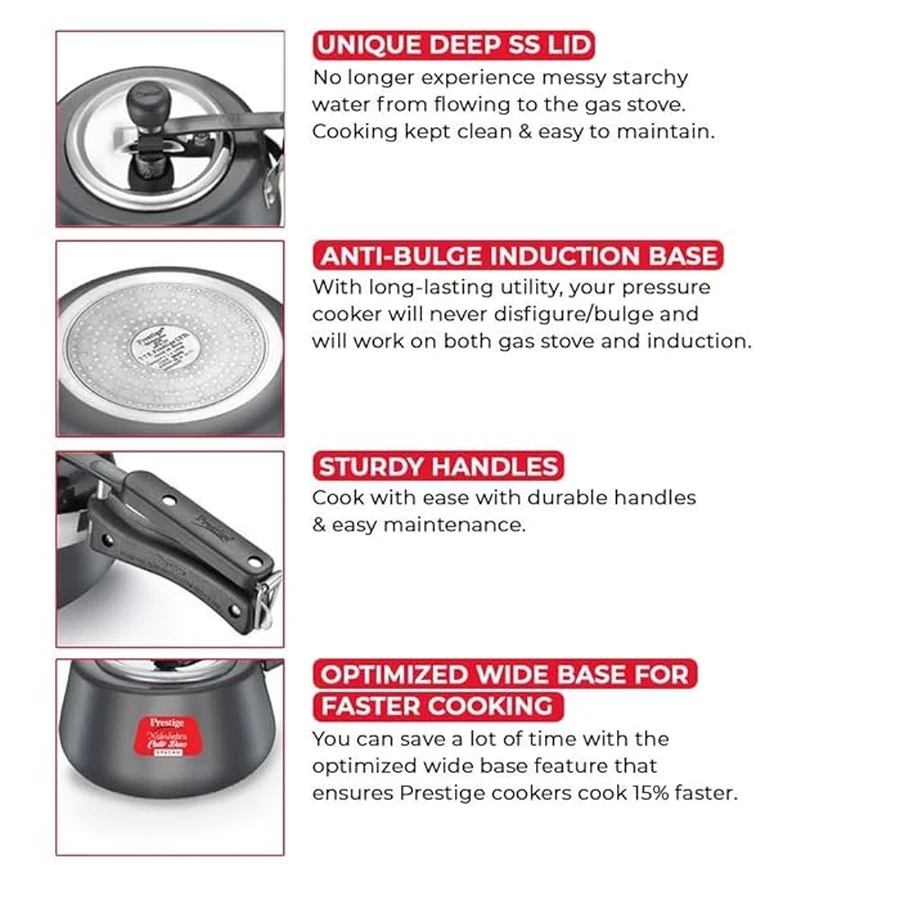 Prestige Nakshatra Svachh Cute HA Duo 5L Hard Anodized Handi Pressure Cooker with Deep Lid & Gas-Induction Duo Base - 20261