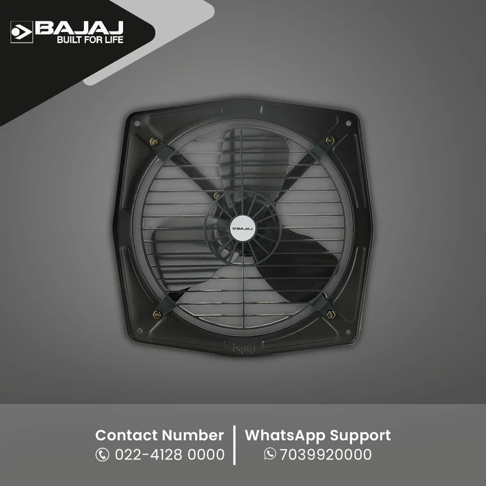 Bajaj Bahar 225MM Domestic Exhaust Fan | 1375 RPM 100% Copper Motor 575 CMH Strong Rust-Proof Metal Body Metallic Grey 70000