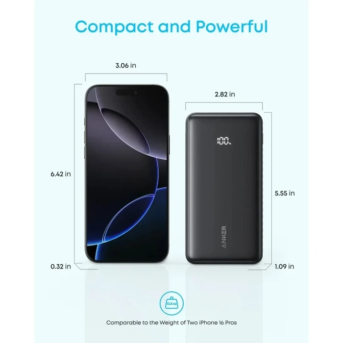Anker Zolo 20,000mAh 22.5W Fast Charging Power Bank | Built-In USB-C Cable, 3-Port Output & ActiveShield 3.0 in Black | A110EH11