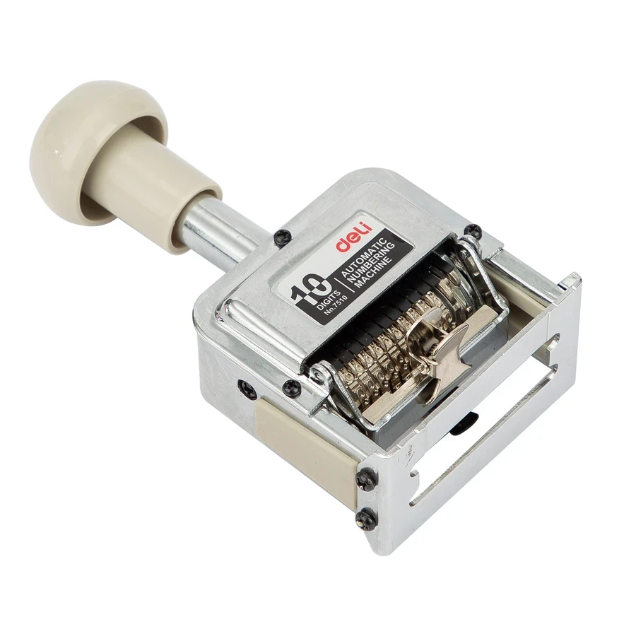 Deli 10-Digit Automatic Numbering Machine (5mm Letter Height) | Heavy-Duty All-Metal Sequential Stamping Tool with Storage Lock | E7510