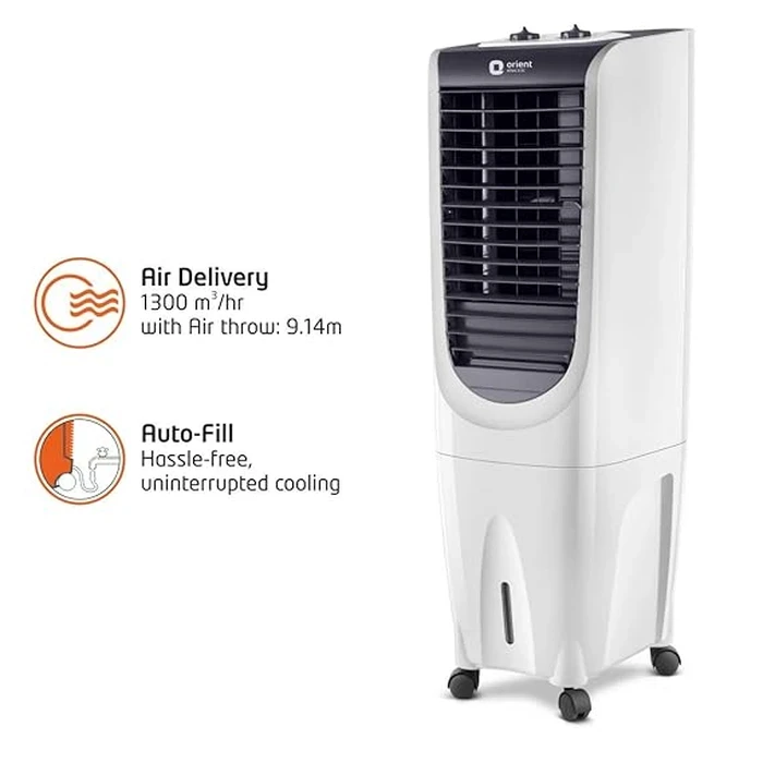 Orient Ultimo Tower 26 Slim Space-Saving Air Cooler | 26 Ltr Tank Capacity with Mechanical Speed Control Dial | DenseNest Honeycomb Cooling with Auto-Fill, Mosquito Net & 160 Watt Energy-Saving Motor