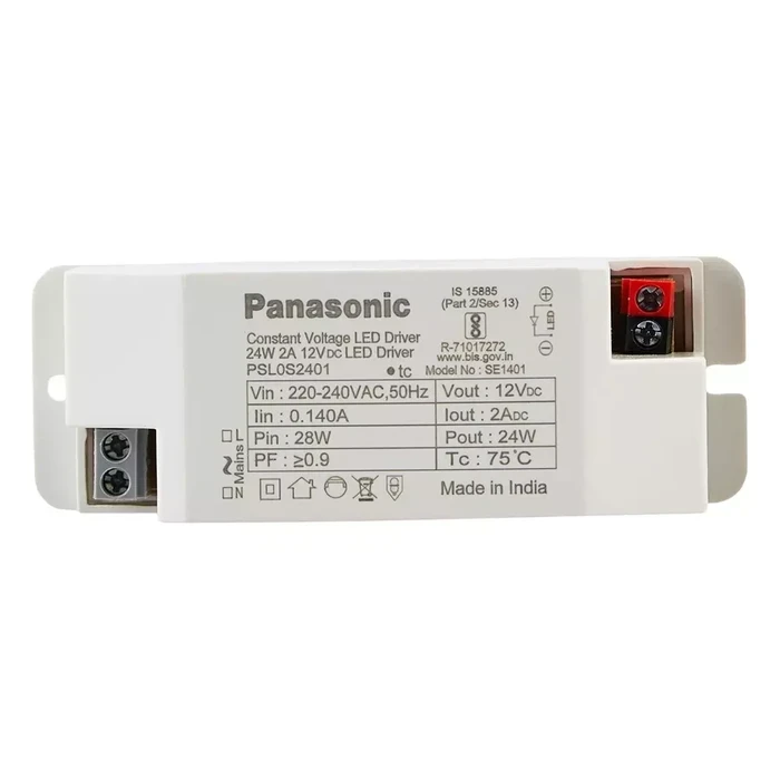 Panasonic 12V DC 2A (24W) Constant Voltage LED Strip Light Driver | IP20 Rail-Mount Indoor Polycarbonate Power Supply | PSL0S2401