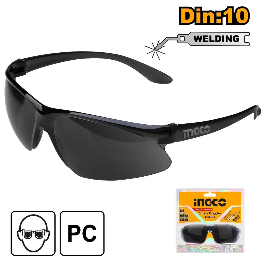 INGCO Professional Welding Safety Goggles | Shade 10 Dark Tint Polycarbonate Wrap-Around Eye Protection for Metal Fabrication | HSG07