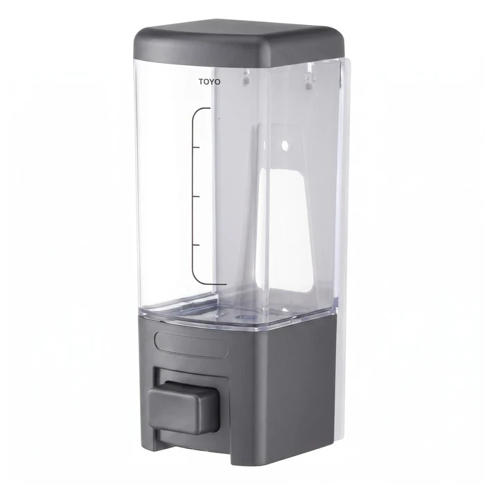 Toyo Wall-Mounted Manual Liquid Soap Dispenser with Grey & Transparent Clear Finish & 450ml Capacity | TOYO-1634