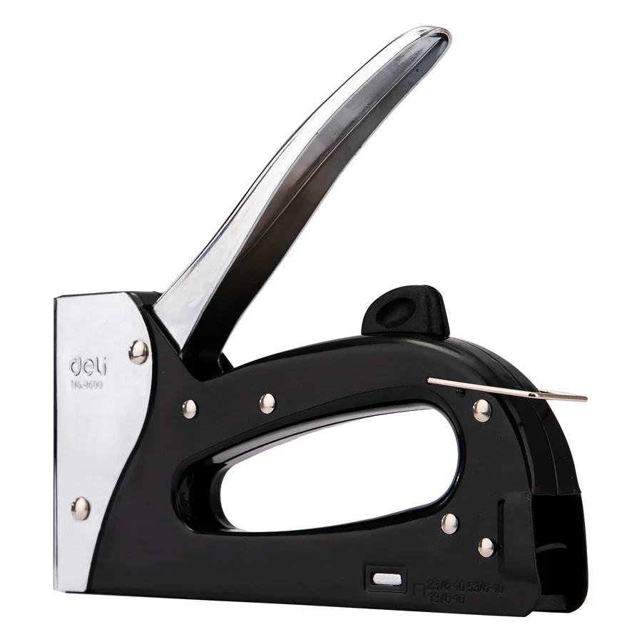 Deli Heavy-Duty Metal Gun Tacker (10mm Max Depth) | All-Metal Steel Body Manual Staple Gun with Safe Lock | E4600