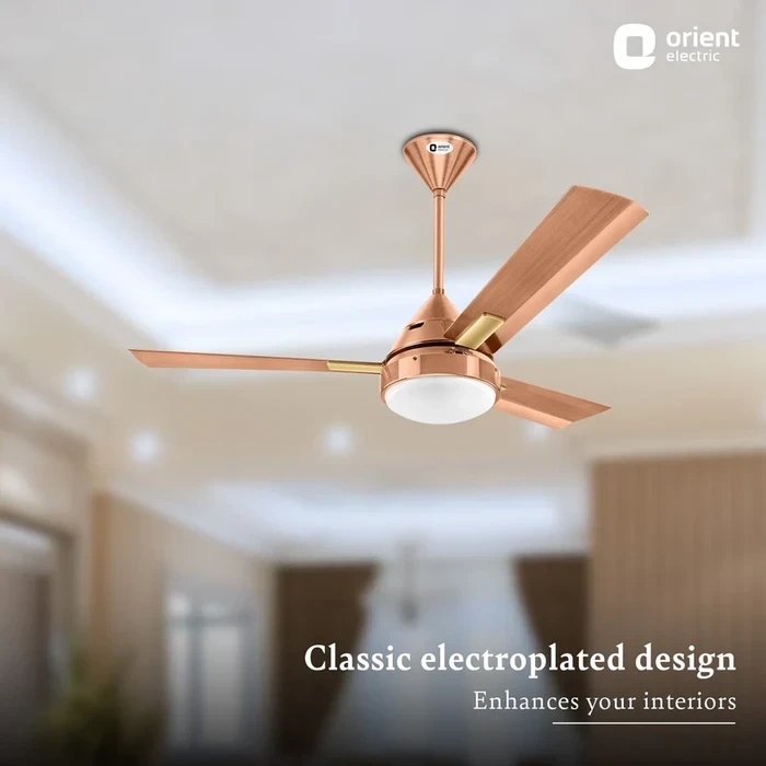 Orient Spectra Premium Ceiling Fan 70W | Elegant Metallic Finish | Remote Control | Antique Copper & Brushed Brass