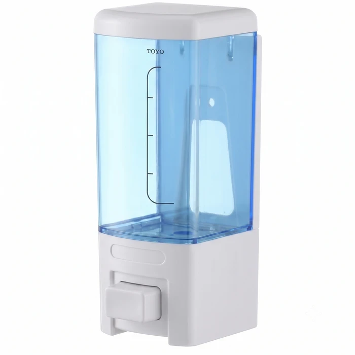 Toyo Wall-Mounted Manual Liquid Soap Dispenser with White & Transparent Blue Finish & 450ml Capacity | TOYO-1631