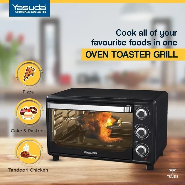 Yasuda Electric Oven Toaster Griller | Convection Rotisserie & Grill Multi-Cooking Options | Galvanized Stainless Steel Adjustable Temperature Control | YS-OTG25, YS-OTG32 & YS-OTG45