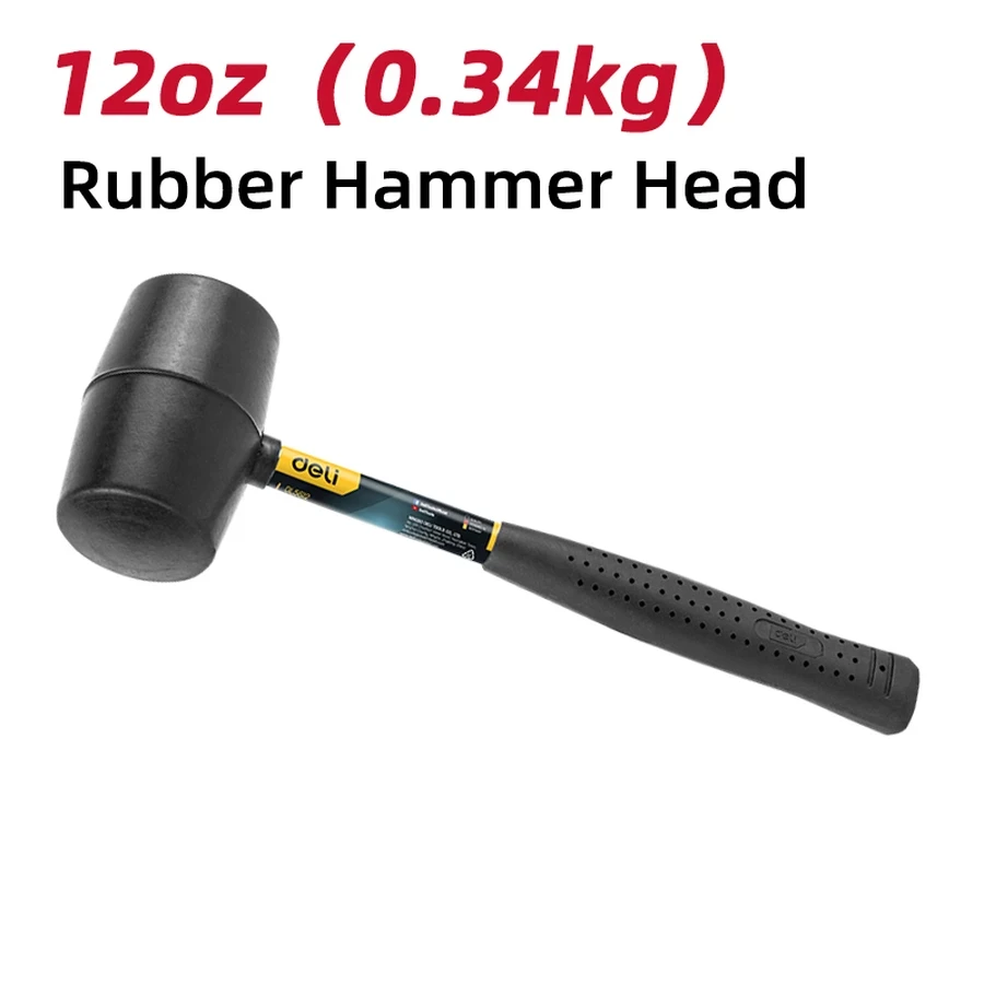 Deli Professional Non-Marring Double-Sided Rubber Mallet | Heavy-Duty Impact-Resistant Striking Head with Steel Pipe Rubber-Coated Handle | EDL5612