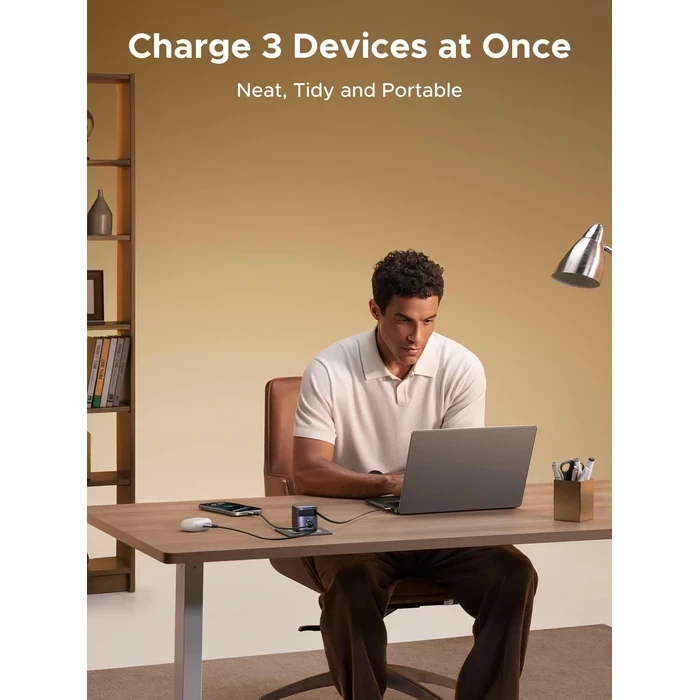 UGREEN 65W 3-Port GaN Fast Charger with Built-in 0.7M Retractable USB-C Cable | 65W PD 3.0, PPS & UFCS Multi-Device Wall Charger (2x USB-C & 1x USB-A) | UGREEN GaN Series