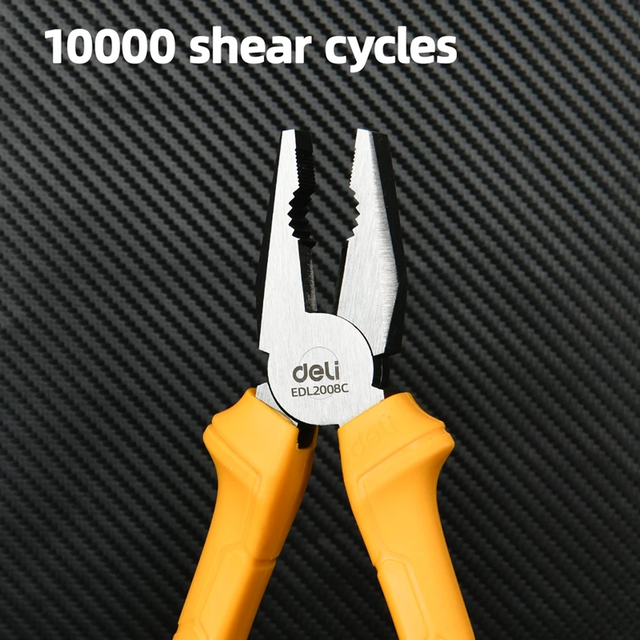 Deli 200mm (8") Semi-Pro Series Combination Pliers | Multi-Functional High-Carbon Steel Gripping & Cutting Tool with Ergonomic Yellow Handle | EDL2008C