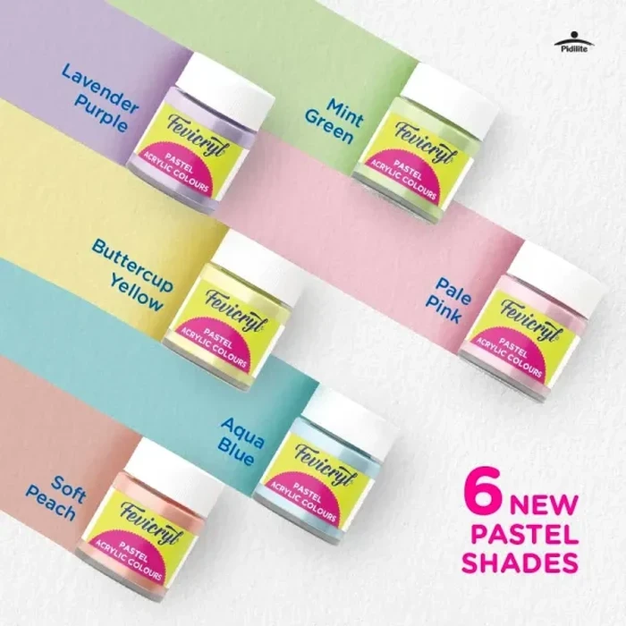 Pidilite ASF Fevicryl Pastel Acrylic Paint Kit | 6-Shade Water-Based Fast-Drying Art Set for Canvas, Wood & Terracotta | 90 ML