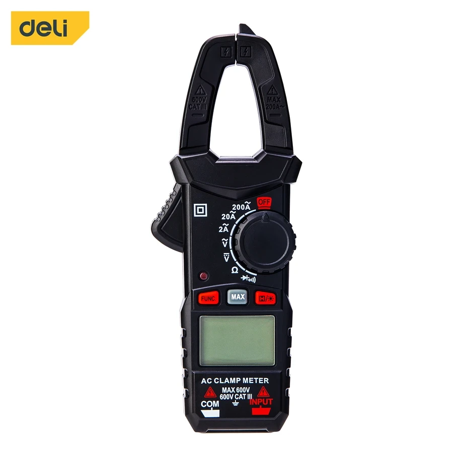 Deli Digital Clamp Multimeter 3 5/6 CAT III 600V Auto Ranging 25mm Clamp Size for AC/DC Voltage, AC Current & Resistance with Backlight & Data Hold (Red) | EDL334201