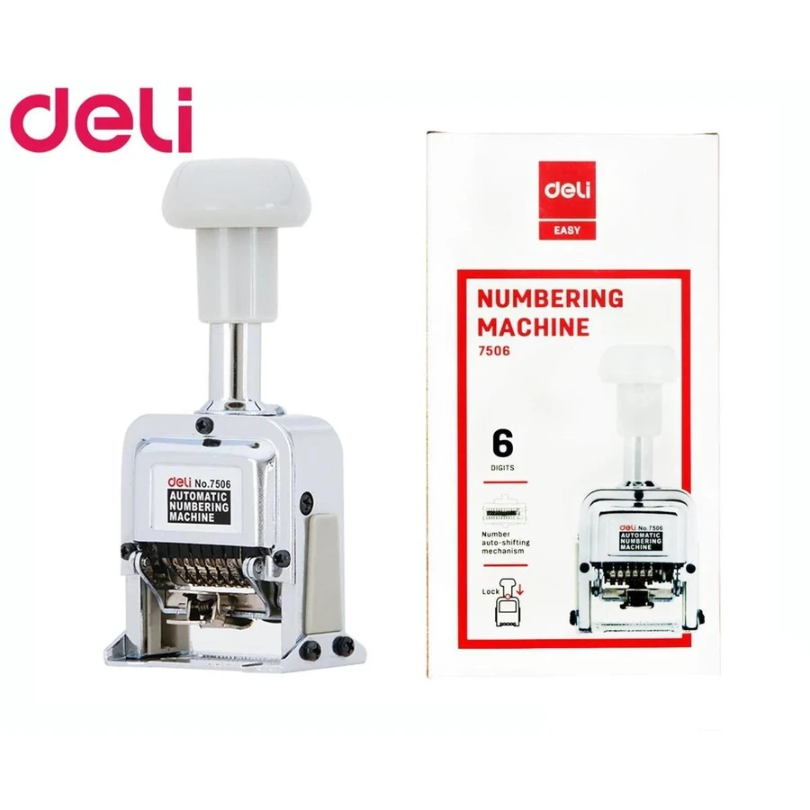 Deli 6-Digit Automatic Numbering Machine | Heavy-Duty All-Metal Sequential Stamping Tool for Office & School | E7506