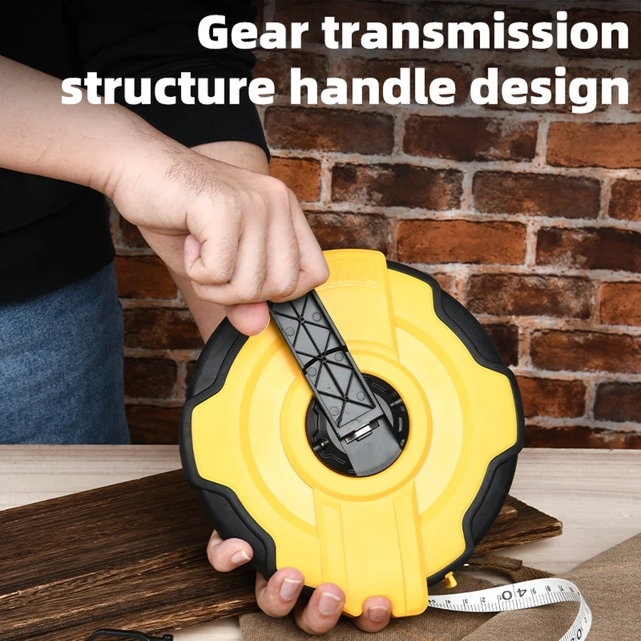 Deli 50m x 14.5mm Professional Fiberglass Measuring Tape Reel | Heavy-Duty Class 2 High-Tensile PVC Coated Tape with Shockproof ABS+TPR Frame | EDL9850ZY