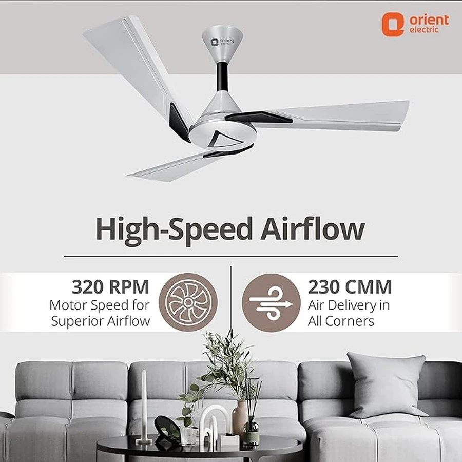 Orient Orina Ceiling Fan 60W | 1200mm Sweep | Touch Control Switch | Oscillating Feature | Pearl White Black & Copper Brown