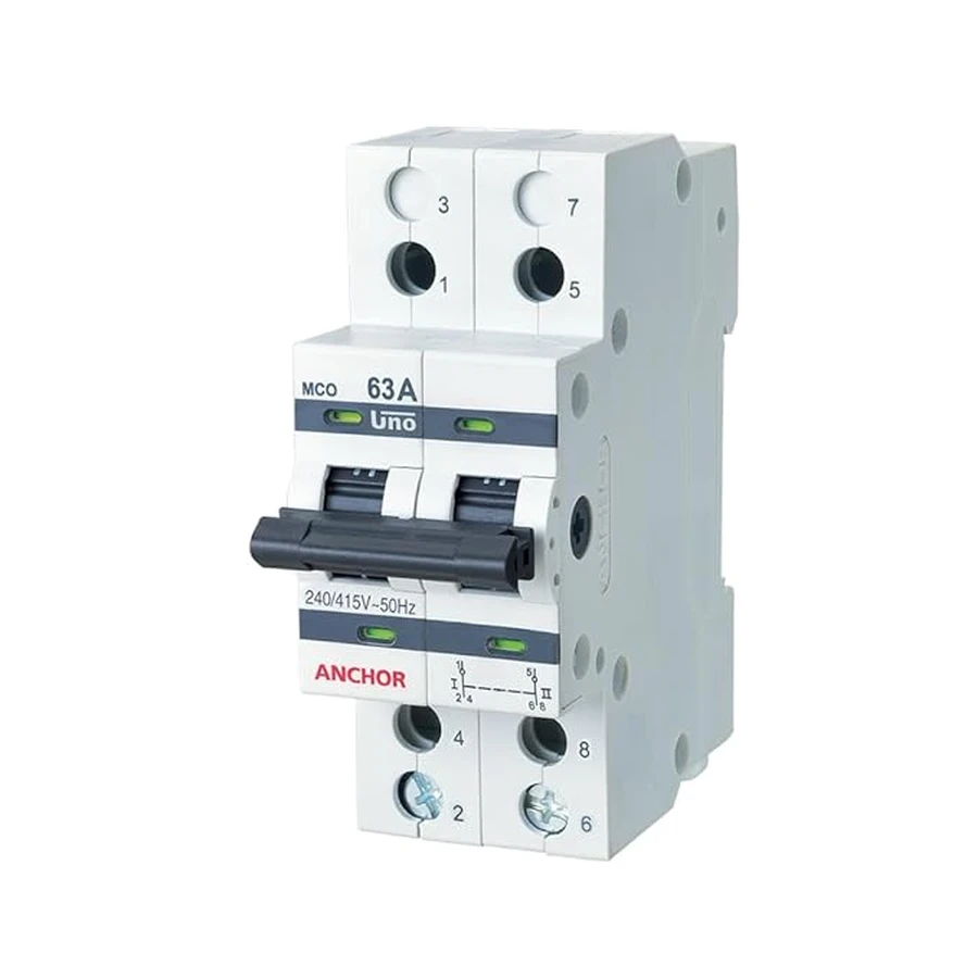 Anchor UNO DP Changeover Switch 63A 98084 - Double Pole (2 Pole), Panel Mount, High Current Rating for Safe Power Transfer