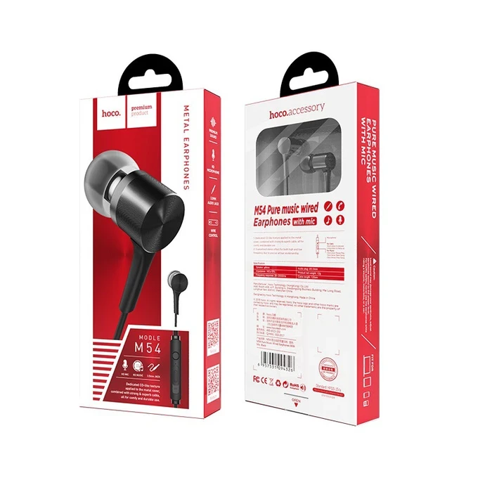 HOCO Pure Music Wired Earphones with Mic | 8mm Driver | Sliding Volume Control | Black, White Finish | M54