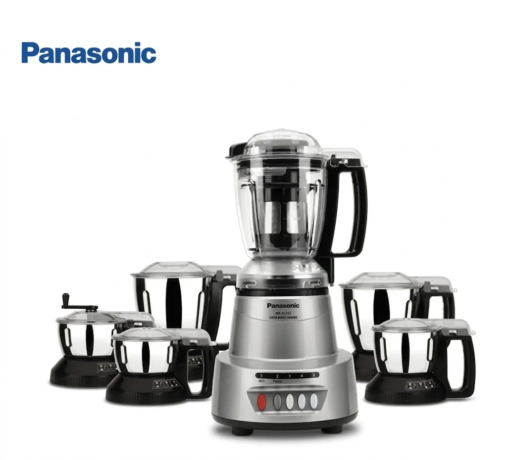Panasonic 600W Elements Mixer Grinder with Stainless Steel Jars & Juicer Jar | Samurai Edge Blades & Double Safety Locking System (Earthy Silver / Rose Gold) - MX-AV625