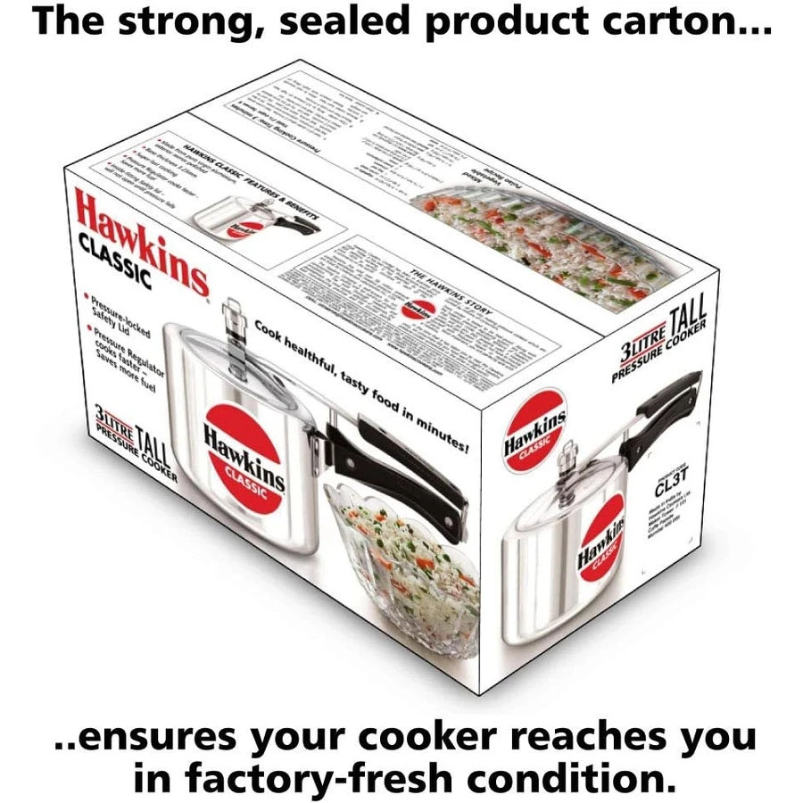 Hawkins Classic 3L Pressure Cooker | Available in Wide (CL3W) and Tall (CL3T) Variants | Pure Virgin Aluminium | Inside-Fitting Safety Lid | Silver
