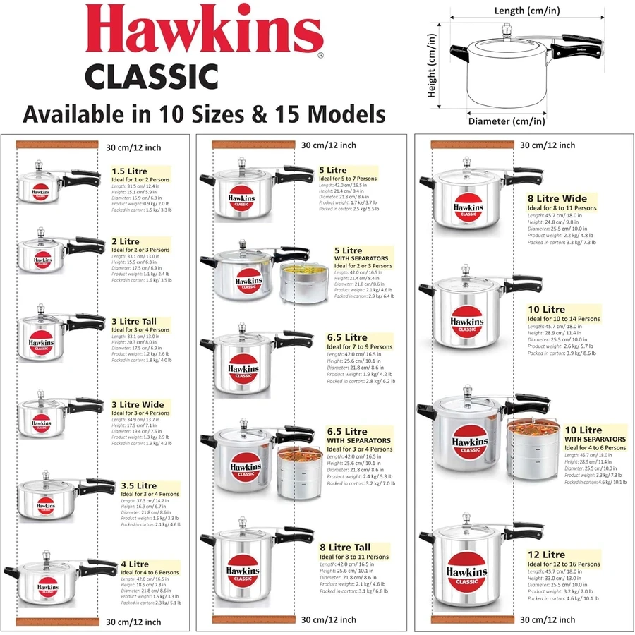 Hawkins Classic 3L Pressure Cooker | Available in Wide (CL3W) and Tall (CL3T) Variants | Pure Virgin Aluminium | Inside-Fitting Safety Lid | Silver