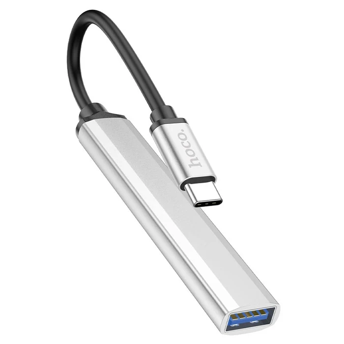 Hoco 4-in-1 Type-C Hub Adapter | High-Velocity USB 3.0 & Triple USB 2.0 Port Matrix | 1TB Hard Drive & OTG Support | HB26 Silver