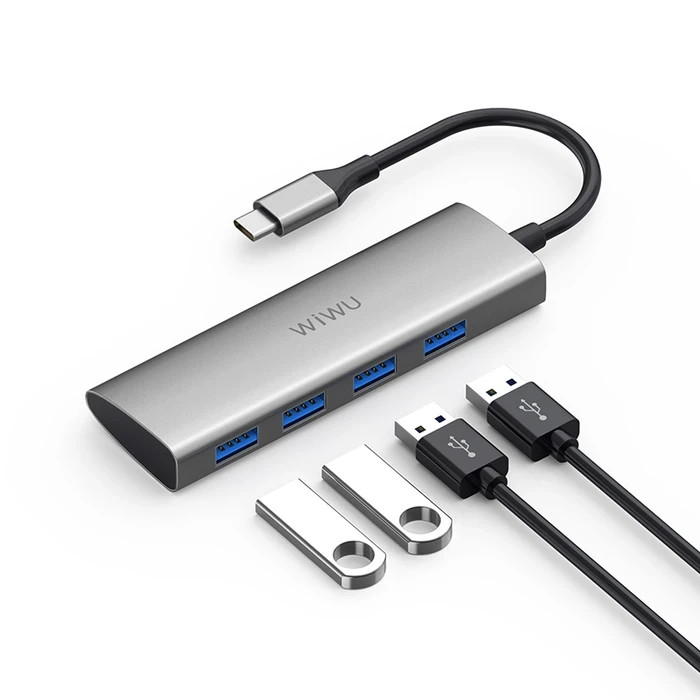 WIWU Alpha 4-in-1 USB-C Hub | Quad USB 3.0 Super-Speed Matrix | Grey | Alpha 440