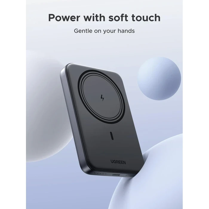 UGREEN 10000mAh Magnetic Wireless Fast Charging Power Bank | Slim PD 3.0 Snap-On Portable External Battery (Space Gray, Soft Silicone) | Magnetic Power Series