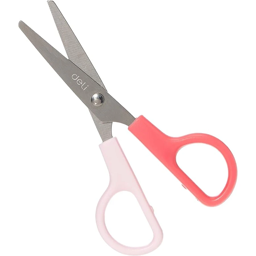Deli 121mm Small Blunt-Tip Safety Scissor (12-Piece Pack) | Stainless Steel Blades with Ambidextrous Symmetrical Handle (Pink) | E6021