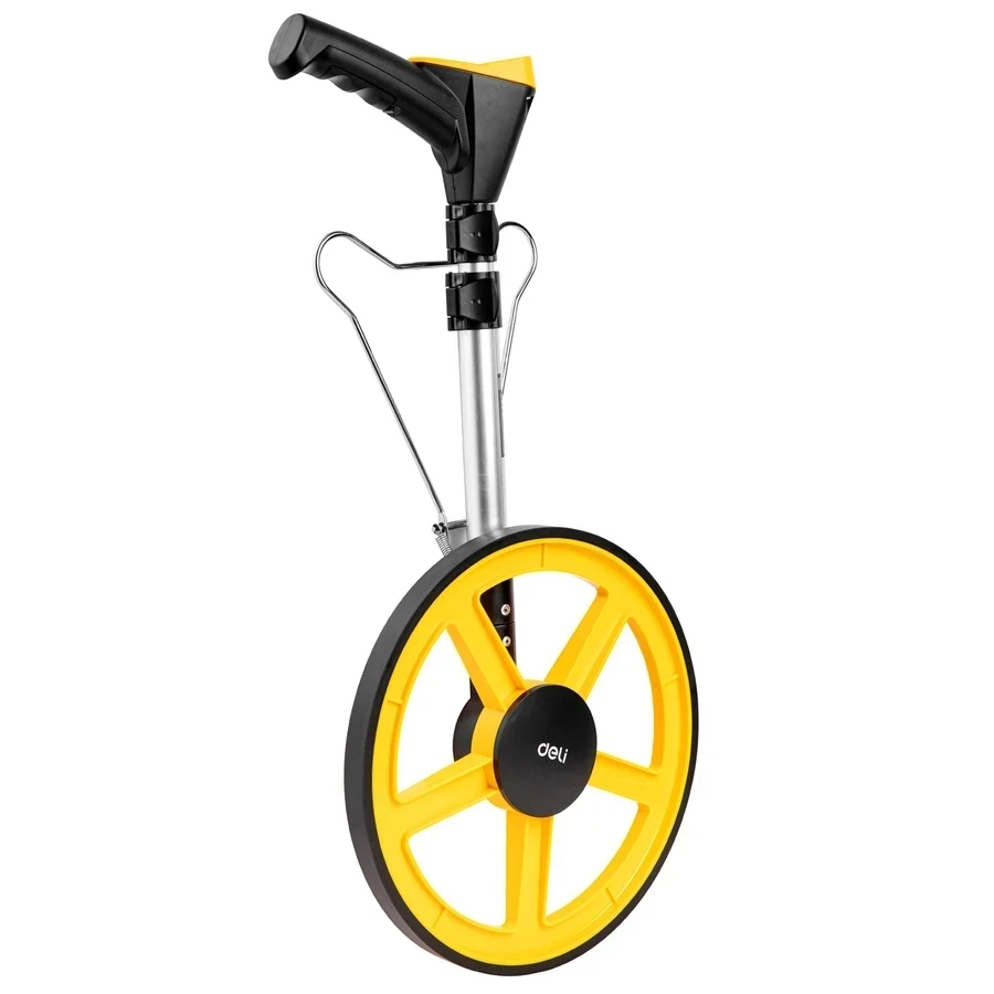 Deli 300mm (12.5") Professional Digital Distance Measuring Wheel | Metric/Imperial Electronic Survey Meter with Large Backlit LCD, 5 Data Memory & 3-Stage Folding Handle | EDL4179 (Yellow)