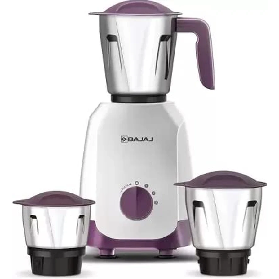 Bajaj Ninja Series Elegance 500W Mixer Grinder | Stainless Steel Blades & Adjustable Knob Control | White & Purple | 410568