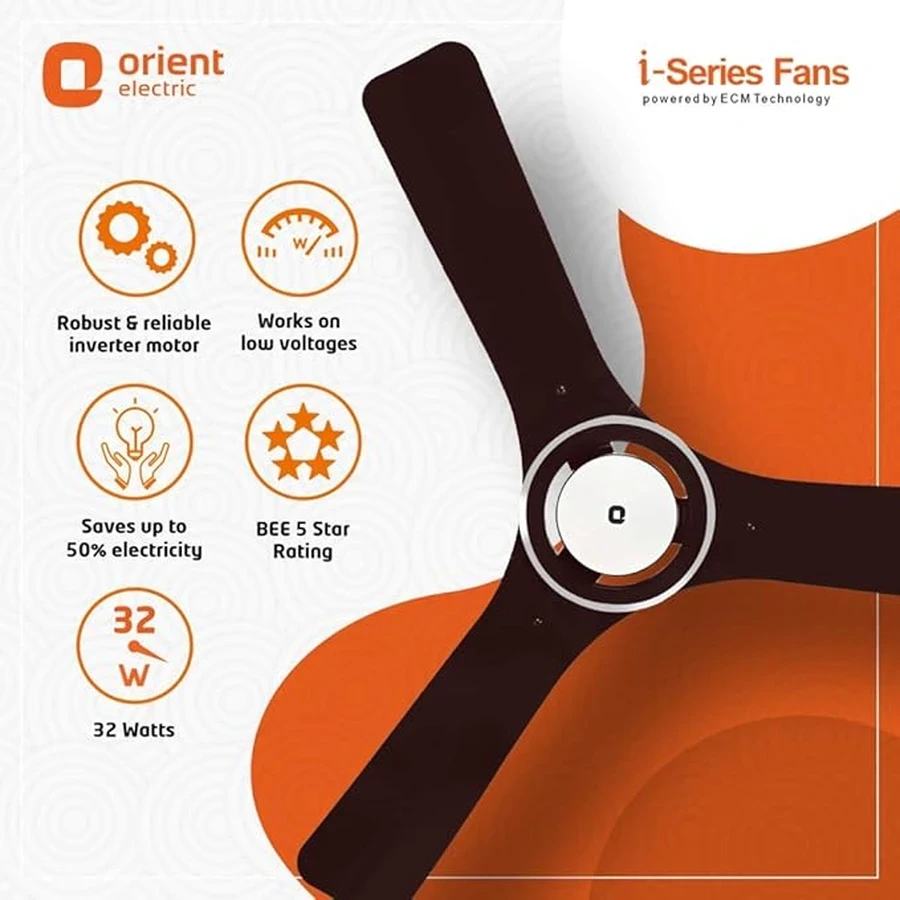 Orient iFloat Ceiling Fan 35 Watts | 215 CMM Airflow | Ultra-Quiet 11dB | Remote Controlled | Aluminium Blades | Lakeside Brown & White