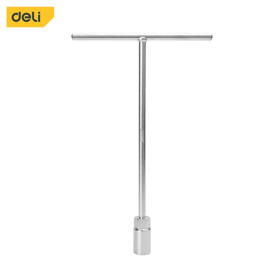 Deli 17mm T-Handle Socket Wrench | Heavy-Duty Chrome Vanadium (Cr-V) Steel 6-Point High-Leverage Deep Reach Mechanics Spanner (Silver) | EDL17