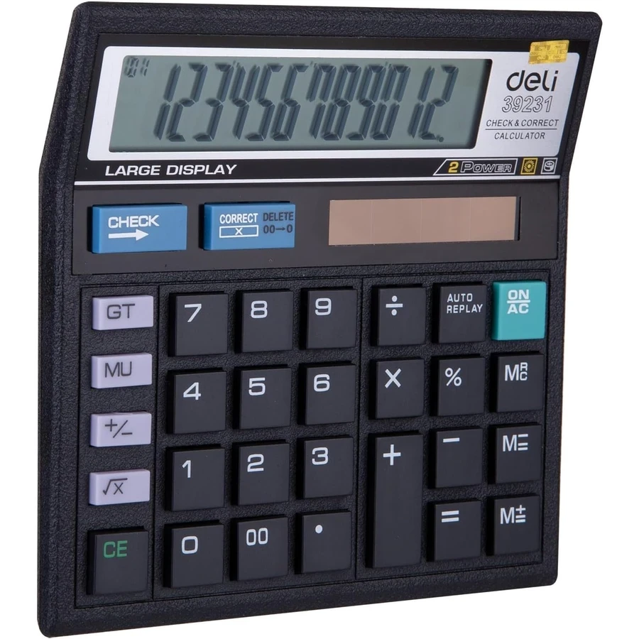 Deli 12-Digit Commercial Desktop Calculator | Big LCD Screen with Check & Correct and Auto Replay Functions | E39231