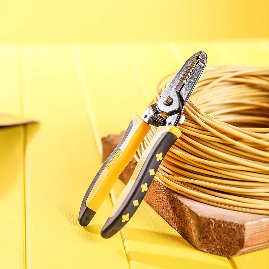 Deli Wire Stripper 0.6 mm to 2.6 mm Range High Carbon Steel with Heat-Treated Jaws & Dual-Color PVC Coated Handle (Yellow) | EDL2607