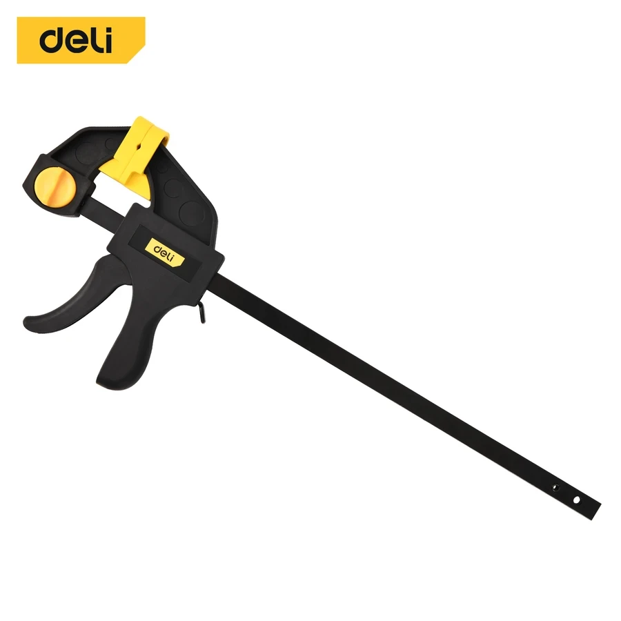Deli 12" Professional Heavy-Duty A3 Steel Quick Bar Clamp | 90N Trigger-Type Woodworking F-Clamp with Non-Marring Rubber Chuck Pads | EDL110112-2S