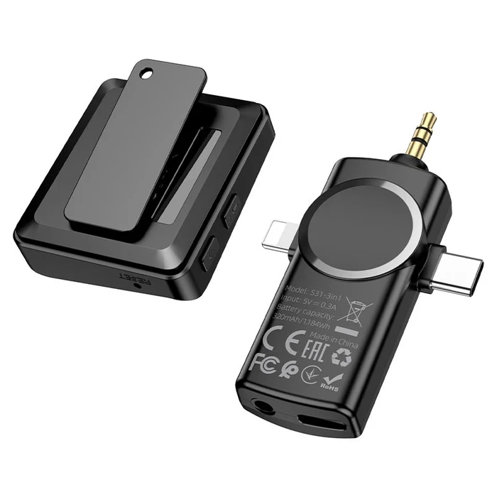 Hoco Stream 2.4G Wireless Mic with 3-in-1 Receiver (Lightning/Type-C/3.5mm) S31