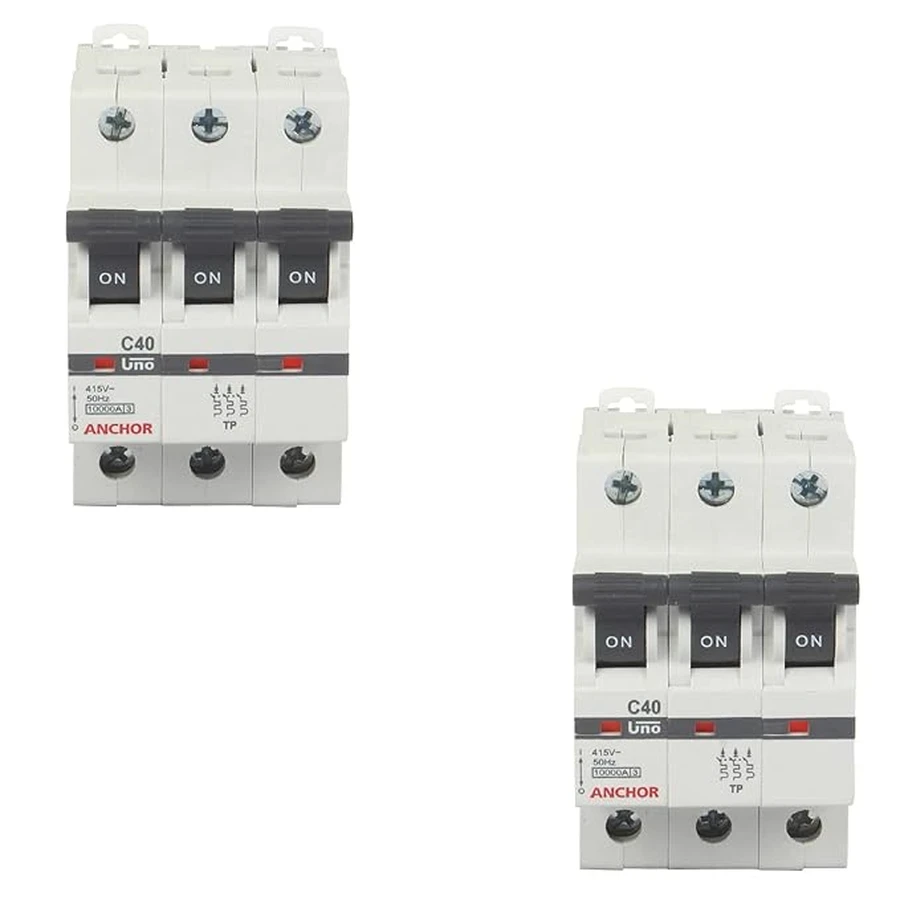 Anchor UNO TP MCB 40A 'C' Curve 98031 - Three Pole, Medium Current Capacity, Clamp Mount Standard Circuit Breaker