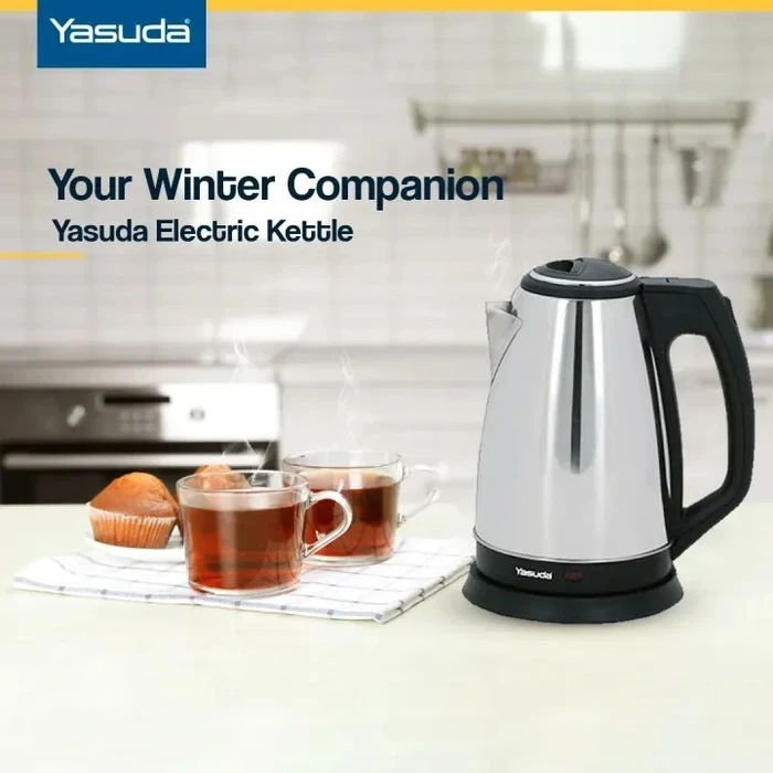 Yasuda 1.8L Stainless Steel Electric Kettle | Rapid Boiling Circular Heating Plate | Anti-Dry Boiling Auto Cut-Off Protection 360° Rotational Base | YS-18A1