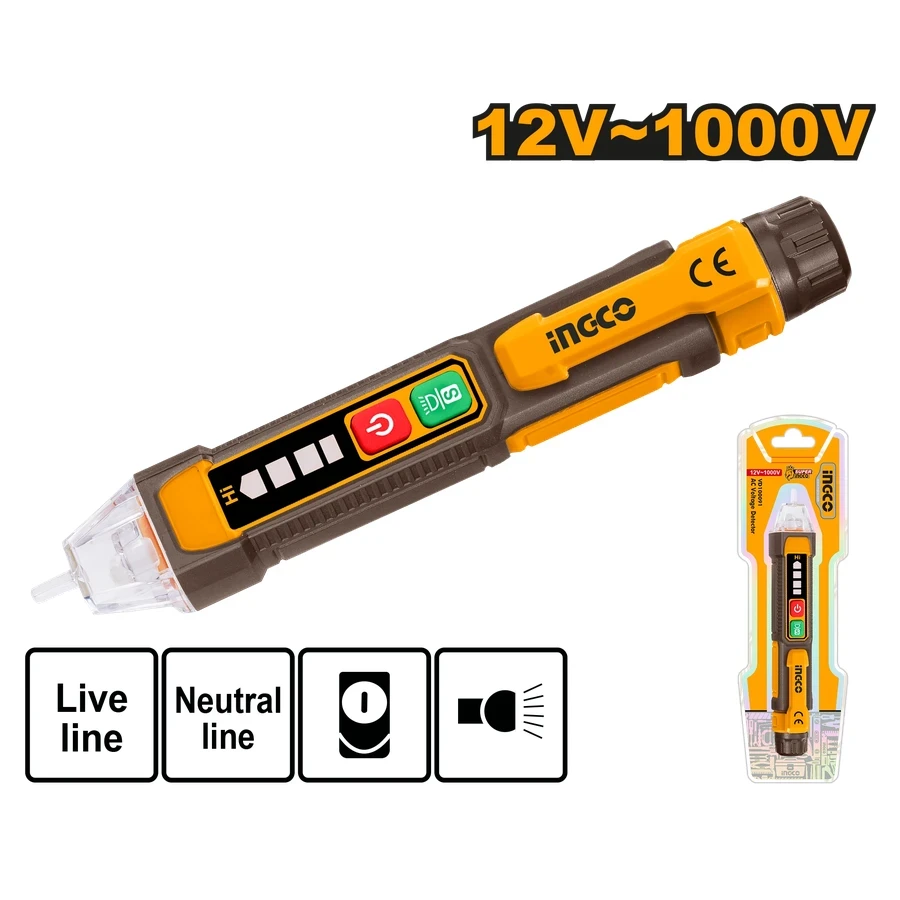 Professional Non-Contact AC Voltage Detector (12V–1000V) | Dual Sensitivity Modes, Sound-Light Alarm & LED Worklight | VD100091